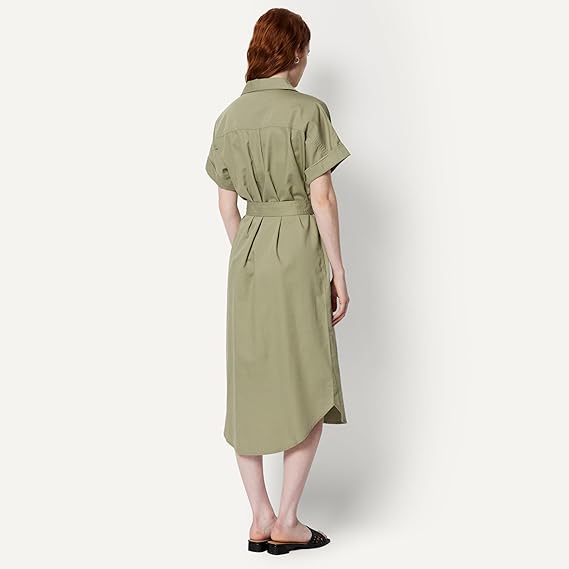 Women's Relaxed-Fit Short Sleeve Button-Down Dress with Belt