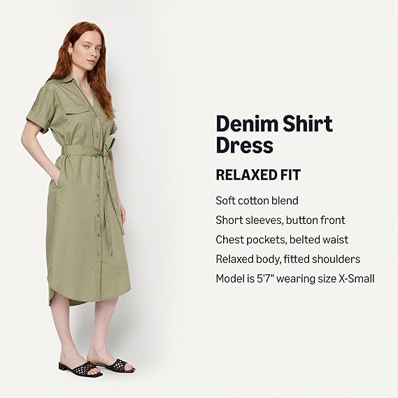 Women's Relaxed-Fit Short Sleeve Button-Down Dress with Belt