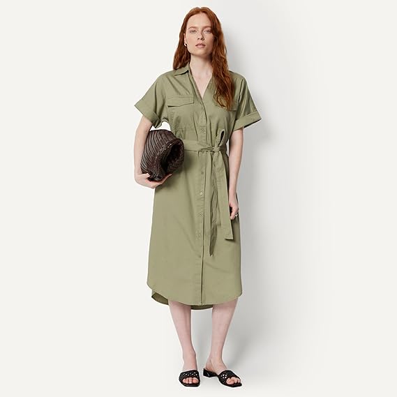 Women's Relaxed-Fit Short Sleeve Button-Down Dress with Belt